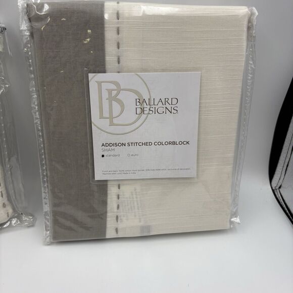 BALLARD DESIGNS LINEN GREY & WHITE CLASSIC (2) STANDARD PILLOW SHAMS 20X26 - Picture 2 of 7